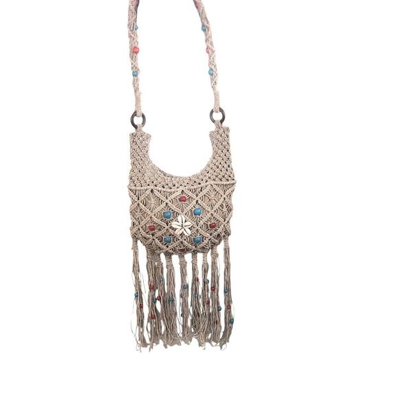Hot Kiss Purse Womens Macrame Rope Fringe Boho 70’s Hippie Bag Vintage Indie - Picture 2 of 11